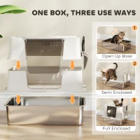 PawHut XL Stainless Steel Litter Box w/ 100° Flip Top, Scoop, Side Top Dual Entry, Odor Free, Easy Cleaning, Anti Leakage(m-5)