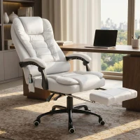 Vinsetto Silla de Oficina con 7 Puntos de Masaje con Reposapiés Retráctil Altura Ajustable Control Remoto y Tejido de PU Blanco(m-8)