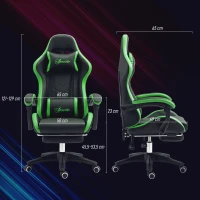 Vinsetto Silla Gaming de Cuero Sintético Reclinable 135° Reposacabezas y Reposapiés 65x65x121-129cm Negro y Verde(m-3)