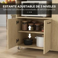 HOMCOM Carrito de Cocina con Ruedas 2 Puertas Estante Ajustable Especieros para Comedor 75x40x80,5 cm Natural(m-6)