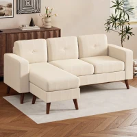 HOMCOM Sofá Chaise Longue Reversible de 3 Plazas Tapizado en Pana Marco de Acero para Espacios Reducidos Crema(m-8)