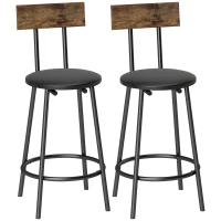 HOMCOM Set de 2 Taburetes de Bar con Respaldo y Reposapiés Tapizados en PU 41x47x92 cm Negro(m-1)