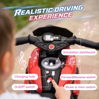 AIYAPLAY Kids Electric Motorcycle Ride-On Toy, 3-Wheel Battery-Operated Motorbike with Horn, Toddler Ride On Bike, Red(m-5)