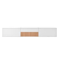 Spacious TV Cabinet with Cabinet Doors and Open Shelves, Practical TV Panel for Small Apartments and Large Bungalows, 180L x 34W x 30H cm, White+Wood(m-2)