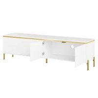 Spacious TV Stand with 4-Door Storage, Functional TV Cabinet for Modern and Italian Minimalist Living Rooms, 170L x 38W x 50H cm, White(m-11)