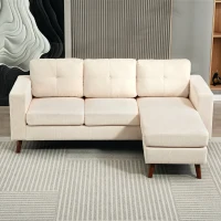 HOMCOM Sofá Chaise Longue Reversible de 3 Plazas Tapizado en Pana Marco de Acero para Espacios Reducidos Crema(m-7)