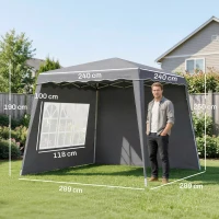 Outsunny Carpa Plegable Pop-up 2,89x2,89m Cenador Pabellón de Jardín con Paredes Laterales Altura Ajustable Protección UV50+ Gris(m-3)