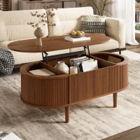 Functional Coffee Table with Height-Adjustable Tabletop, Solid Room Table with MDF Body and Pine Legs, 100L x 48W x 40H cm, Walnut(m-4)