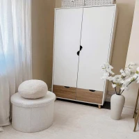 HOMCOM 2-Door Clothes Wardrobe w/ Rail Shelf 2 Drawers Wood Feet Elegant Home Storage Organisation Furniture, White(m-16)
