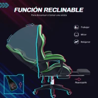 Vinsetto Silla Gaming de Cuero Sintético Reclinable 135° Reposacabezas y Reposapiés 65x65x121-129cm Negro y Verde(m-5)
