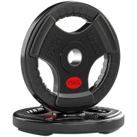 SPORTNOW Discos Pesas Olímpicos Agujero Ø50 mm 2x15 kg con Anillo Interior de Acero Triple Agarre para Mancuernas y Barras Negro(m-10)