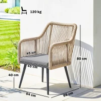 Outsunny Set de 2 Sillas de Jardín Exterior de Ratán con Cojines Reposabrazos y Marco de Acero para Terraza 54x65x80 cm Gris(m-3)