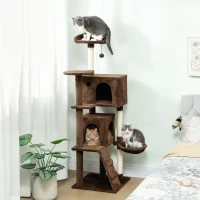 PawHut Árbol Rascador para Gatos 160 cm con Plataformas Cama 2 Cuevas Hamaca Escalera Postes de Sisal Marrón(m-2)