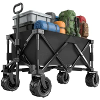 Outsunny Carucior plaja pliabil cu roti fata pivotante 360° si maner telescopic 108x55x55 cm negru(m-11)