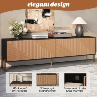 Spacious TV Cabinet with 4-Door Concealed Storage, Practical TV Stand for Dining Rooms and Living Rooms, 179L x 35W x 53.5H cm, Black+Wood(m-4)