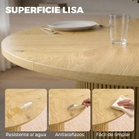 HOMCOM Mesa de Comedor Redonda Moderna para 4-6 Personas Mesa de Cocina de 110 cm con Base Cilíndrica Acanalada Roble(m-5)