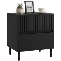 HOMCOM Bedside Cabinet, Bedside Table with 2 Drawers, Storage and Steel Legs for Bedroom, Living Room, Black(m-12)
