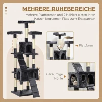 PawHut Kratzbaum 173 cm Katzenturm mit Höhle, Sisalstämme, große Plattform, mehrstöckig Dunkelgrau(m-6)