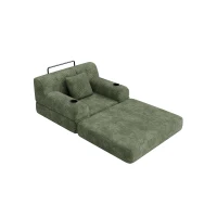 1-Seater Sleeper Sofa with Metal Frame and High-Density Foam, Single Convertible Chair Bed for Cosy Interiors, 107L x 80W x 81H cm, Green(m-11)