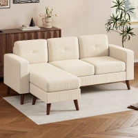 HOMCOM Sofá Chaise Longue Reversível de 3 Lugares Estofado em Veludo Estrutura de Aço Para Salas Pequenas Creme(m-8)