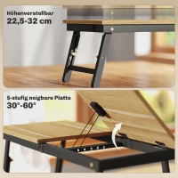 HOMCOM Betttisch, Laptoptisch Höhenverstellbar mit Schublade, Klappbar für Sofa Arbeiten Bett, Eiche(m-4)