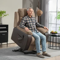 HOMCOM Sillón Relax Reclinable Eléctrico Levanta Personas con Mando a Distancia Puerto USB y Bolsillos Laterales Marrón(m-2)