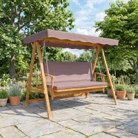 Outsunny Hollywoodschaukel mit Sonnendach, Echtholz-Gartenschaukel, Schaukelbank mit Liege-Funktion, für 3 Personen, Braun(m-10)