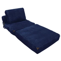 3-in-1 Convertible Corduroy Floor Sofa Bed with Side Pockets, Oversized Chaise Lounge for Bedrooms or Student Dorms, 87L x 86W x 40H cm, Blue(m-9)