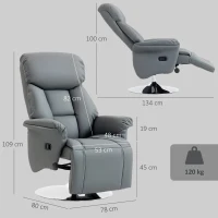 HOMCOM Relaxsessel, Liegefunktion, Lederoptik, Fußstütze, bis 120 kg, 78 x 80 x 109 cm, Grau(m-3)