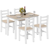 HOMCOM 5-teiliges Essgruppe für 4 Personen, Landhaus-Esstisch und Stühle aus Massivholz, Natur/Weiß(m-12)