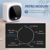 HOMCOM Mini Uscător de Rufe Portabil 2.5 kg, 5 Programe, 800W, Încărcare Frontală, Tambur Inox, pentru Acasă, Alb(m-5)