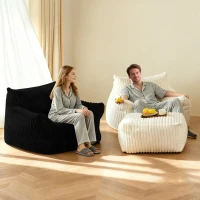 Ergonomic Lazy Sofa with High-Density Shredded Foam, Corduroy Bean Bag Chair for Balcony or Guest Room, 103L x 90W x 70H cm, Black(m-7)
