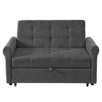 Convertible Sofa Bed with Adjustable Backrest, Functional Sofa with USB & Type-C Ports and Storage Pocket, 135L x 173W x 58H cm, Drak Grey(m-2)