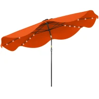 Outsunny Solar Patio Umbrella with LED and Tilt, Outdoor Market Table Umbrella Parasol with Crank, 3 x 3 (m), Orange(m-1)