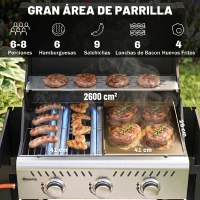 Outsunny Barbacoa de Gas con 3 Quemadores 7,5 kW Termómetro Parrilla Plancha Mesas Laterales Armario Ruedas 125x57x110 cm Negro(m-5)