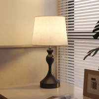 HOMCOM Tafellamp LED met 3 kleurtemperaturen, nachtlamp met USB A+C oplaadpoorten, linnen lampenkap, zwart(m-7)