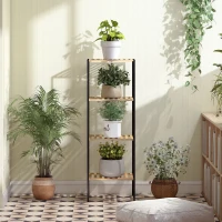 HOMCOM Vrijstaand opbergrek badkamerrek van bamboe en staal, met 4 planken, 4-laags boekenrek, 36,5 x 33 x 110 cm, natuur(m-7)