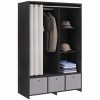 HOMCOM Armoire penderie armoire de rangement avec tringle rideaux 3 niches et 3 tiroirs en tissu amovibles 105 x 48 x 160 cm(m-11)