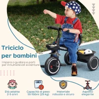 AIYAPLAY Triciclo per Bambini 2-5 Anni con Seduta Regolabile, Bicicletta per Bambini con Cestino e Parafango, Nero(m-4)