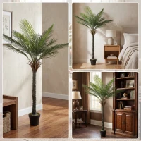 HOMCOM Künstliche Palme 180 cm Groß Kunstpalme Kunstpflanze im Topf wie echt für Wohnzimmer Balkon(m-7)