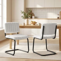 HOMCOM Esszimmerstühle 2er Set modern Freischwinger Stuhl mit hoher Rückenlehne, Teddyfleece-Optik für Küche, Esstisch Creme(m-2)