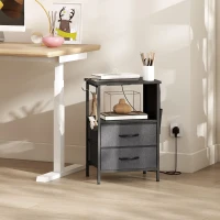 HOMCOM Salontafel/zijtafel met laadstation, stalen frame, USB-C-porten, lades, haken, 40cm x 30cm x 60cm Zwart(m-9)