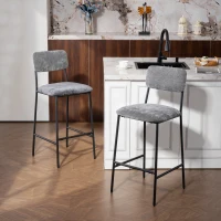 HOMCOM Set van 2 barkrukken, gepolsterde hoge stoelen voor keukentafel en huisbar, rugleuning, voetsteun, stofbekleding, staal, grijs(m-2)
