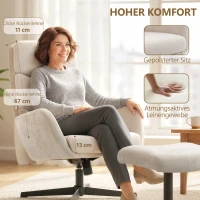 HOMCOM Gepolsterde fauteuil met voetenbank, loungefauteuil met hoge rugleuning, metalen basis, voor woonkamer, slaapkamer, beige(m-5)