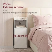 HOMCOM Nachttisch 2er-Set mit Ladestation, Schmaler Nachtschrank mit offenem Fach, verstellbarem Einlegeboden für Schlafzimmer(m-4)