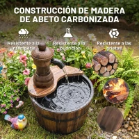 Outsunny Fuente de Jardín de Madera en Cascada con Bomba Eléctrica y Salida de Agua Ajustable 27x27x37 cm Natural(m-6)