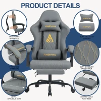 Sedia gaming con poggiapiedi, morbido cuscino per collo e lombare, cuscini di supporto rimovibili, 60x60x122 cm, Grigio(m-3)