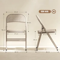 HOMCOM Lot de 2 chaises pliantes chaises de salle à manger portables cadre en acier dim. 45l x 46P x 78H cm beige(m-3)