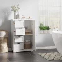 kleankin Armário Casa de Banho Móvel Auxiliar Organizador Moderno de Madeira com 1 Armário e  Gavetas 56x30x83 cm Branco(m-2)