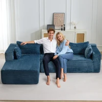 Canapé d'angle modulable en L avec méridienne, gain de place, design minimaliste, assise profonde, 279x179x83 cm, Bleu(m-8)